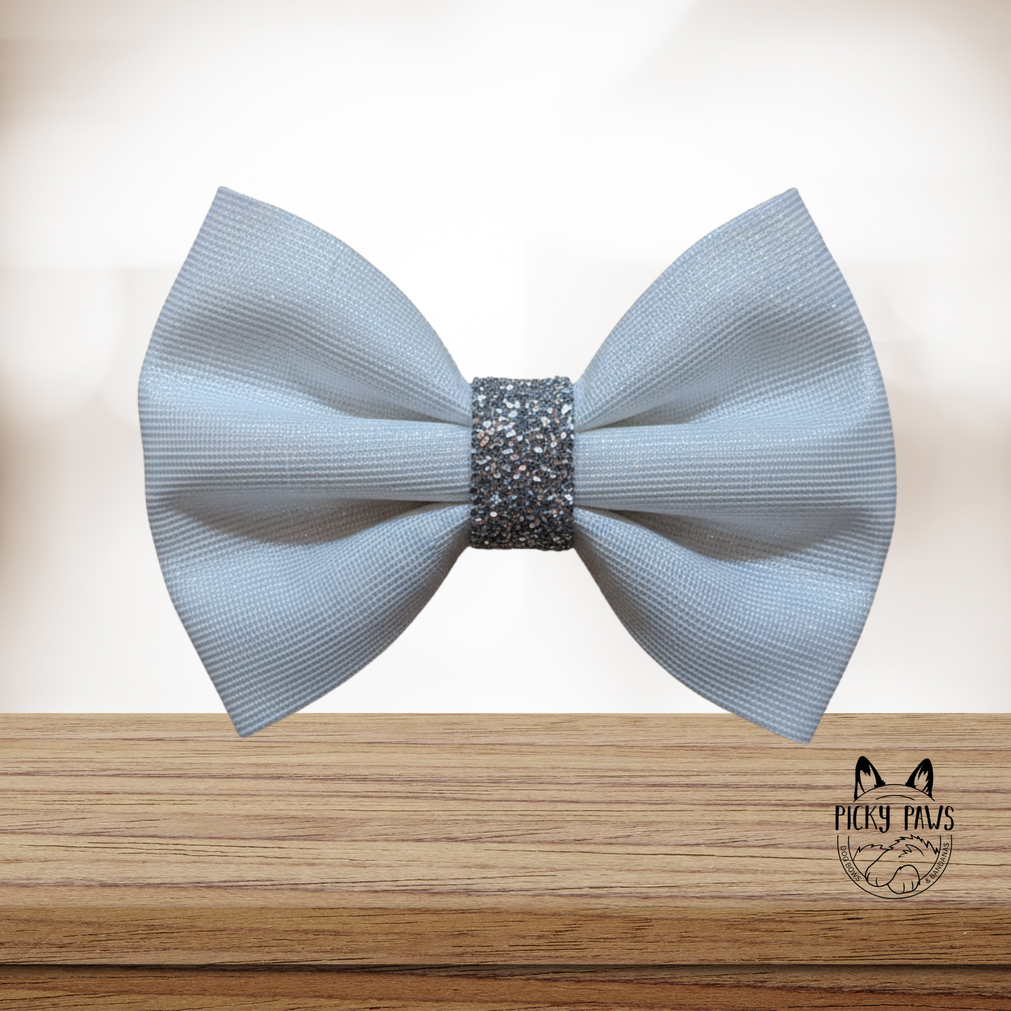 Dog Bow - White & Silver Sparkly