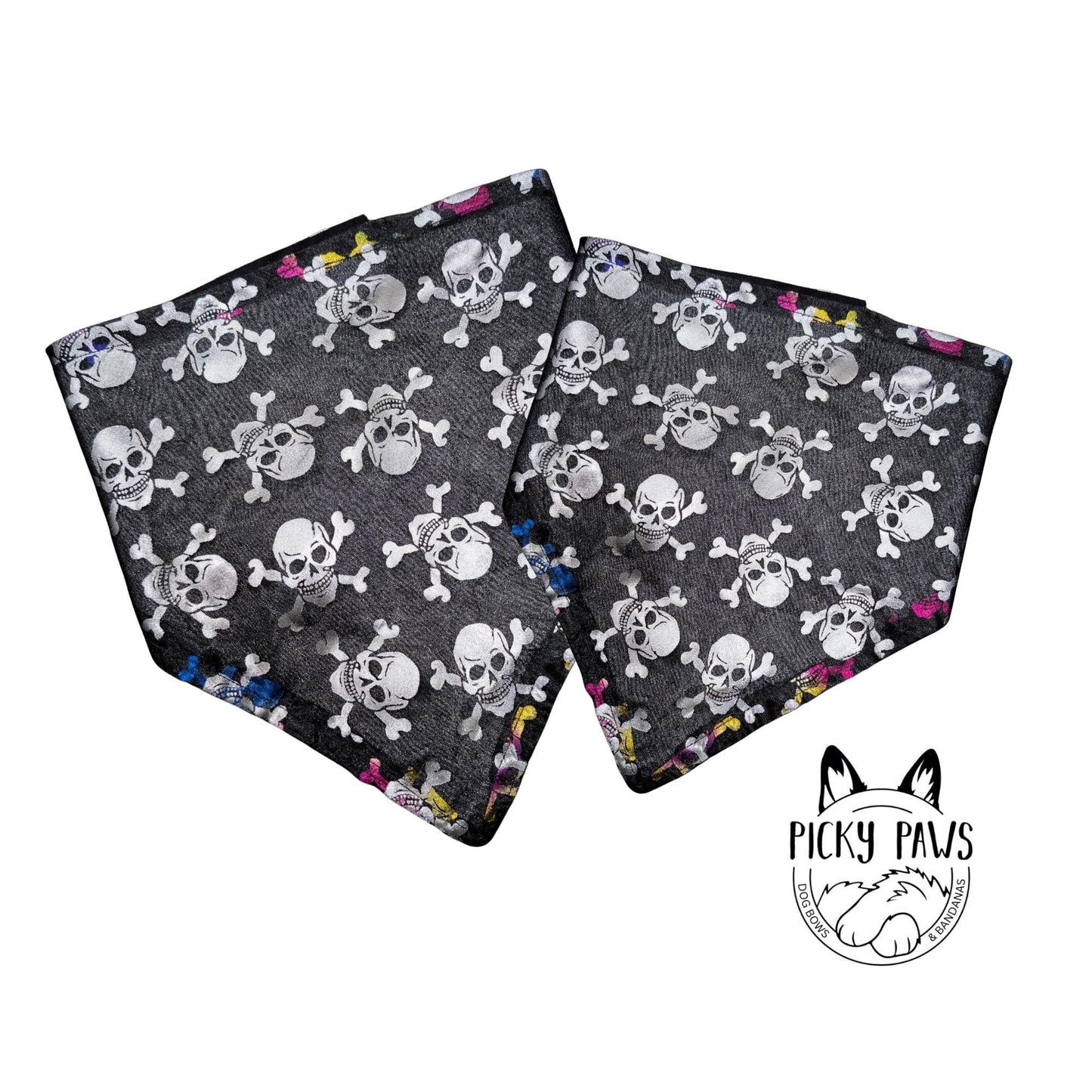 Dog Bandana - Silver Skulls